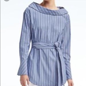 BANANA REPUBLIC WOMEN'S STRIPE BUTTON BACK BLOUSE